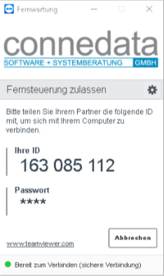 Vorschau: TeamViewer QuickSupport mit connedata-Branding und Verbindungs-ID